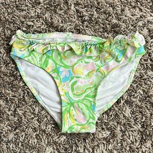 Lilly Pulitzer Ruffle Detail Green Yellow Pink Blue Print Bikini Bottoms Sz 3